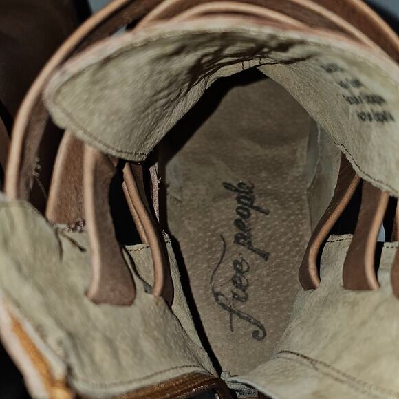 Free People Jesse Ankle Boot Womens EU 41 Tan Leather Cutout Chunky Platform - Picture 13 of 16